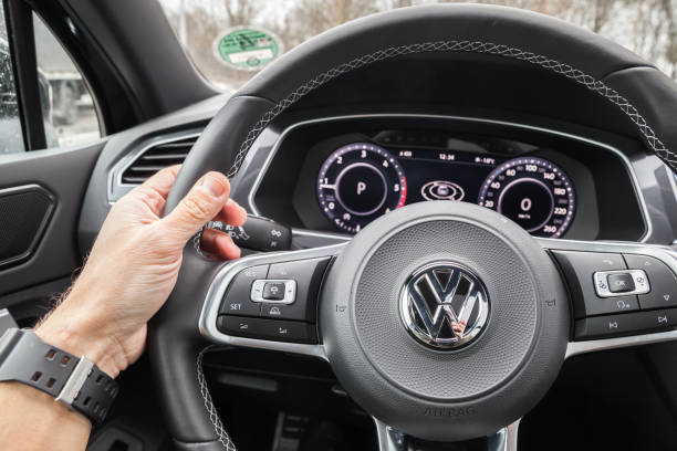 Volkswagen Tiguan 2017 steering wheel stock photo