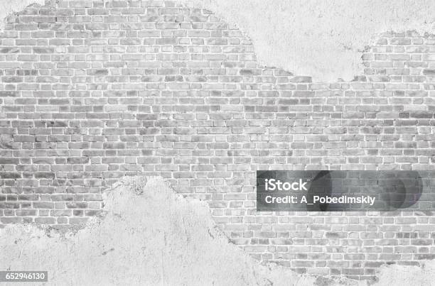 Vintage Whitewashed Plastered Old Brick Wall Textured Background Stock Photo - Download Image Now