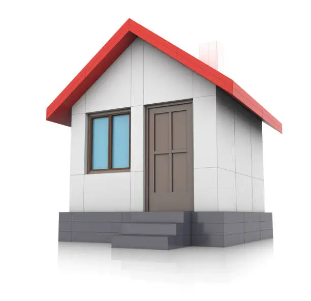 House project. Drawing turns into 3d model. Construction concept. Icon for your design project. Isolated on white background. 3D illustration