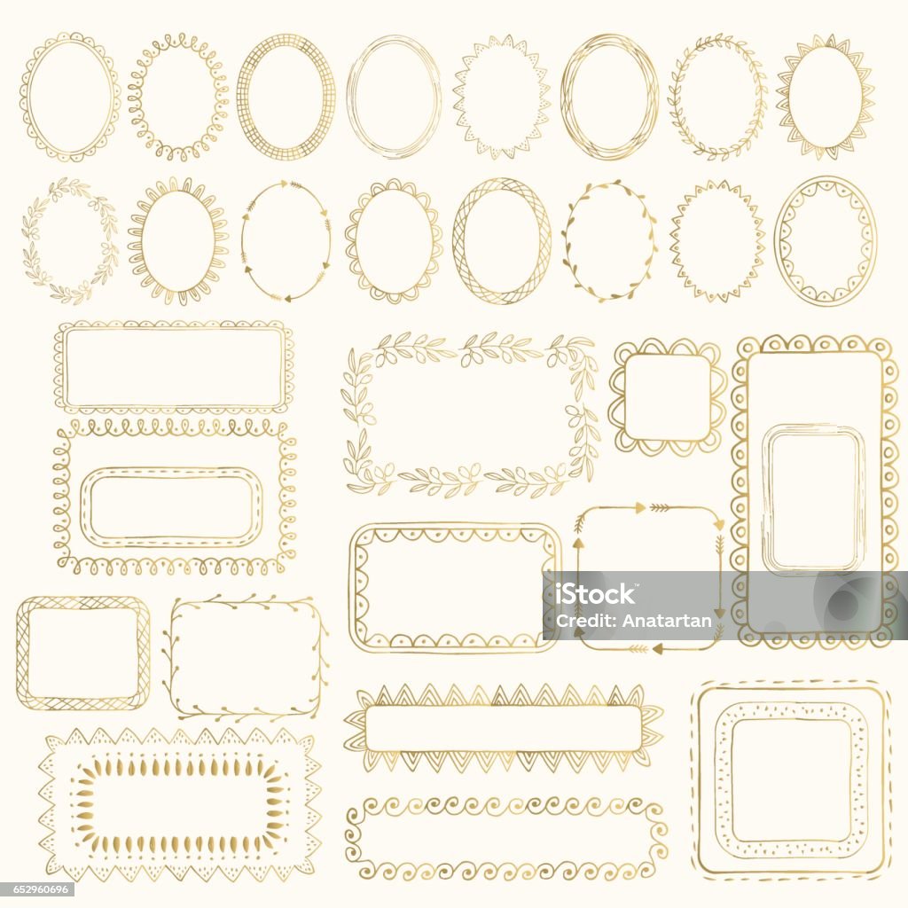 Set of hand drawn golden frames. Picture Frame stock vector