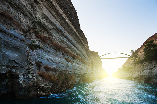 The Corinth Canal that connects the Gulf of Corinth with the Saronic Gulf in the Aegean Sea.