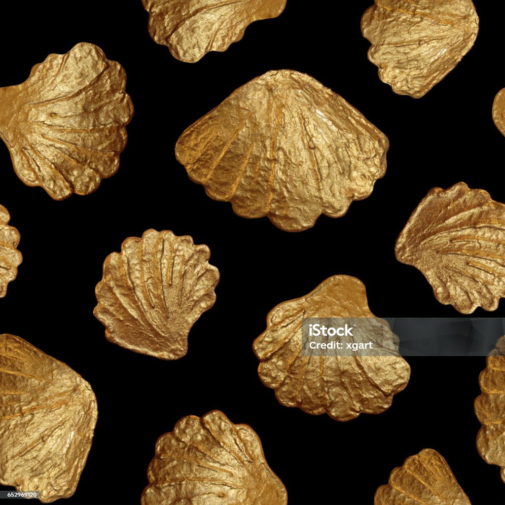 Shell Pattern Gold Sea Shells Seamless Pattern Hand Painted Gold Background Abstract ...