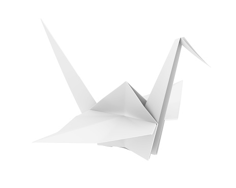 Origami Paper Crane isolated on white background. 3D render