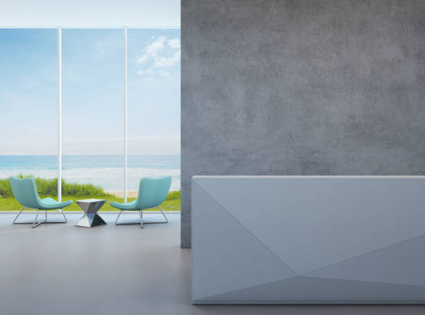 istock Modern sea view lobby with concrete wall in luxury beach hotel 652974074