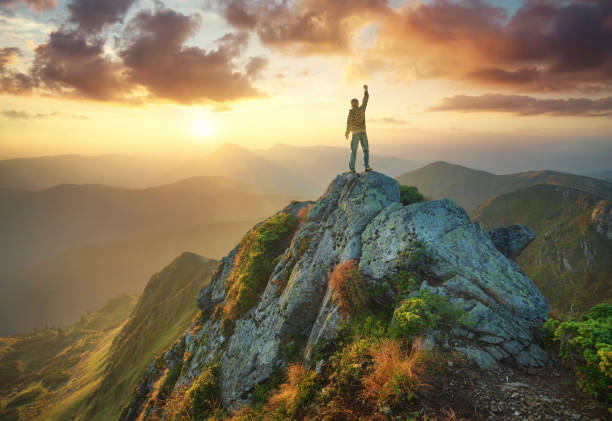istock Silhouette of a champion on mountain peak 652977612