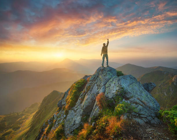 istock Silhouette of a champion on mountain peak 652977618