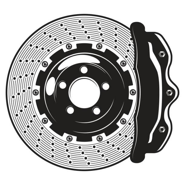 illustrazioni stock, clip art, cartoni animati e icone di tendenza di illustrazione monocromatica isolata dei freni per auto - disc break