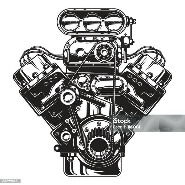 Isolated Monochrome Illustration Of Car Engine Stock Illustration - Download Image Now - Engine, Car, Vector