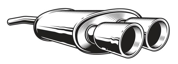ilustraciones, imágenes clip art, dibujos animados e iconos de stock de aislados ilustración monocroma de tubo de escape coche - tuning peg