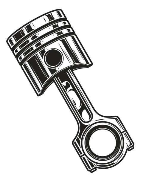 ilustrasi monokrom terisolasi piston mesin - piston ilustrasi stok