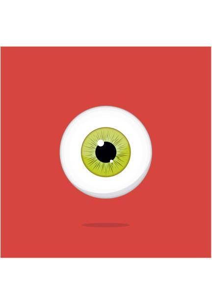 istock Human yellow - green eye isolated on red background. Eyeball iris pupil 653001150