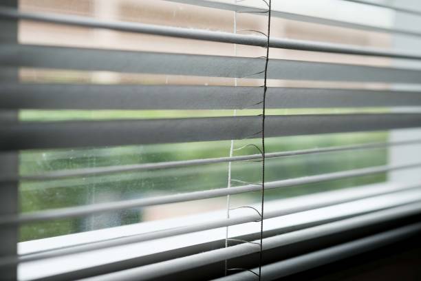 istock Silhouette of windows blinds against the sun light. 653004852