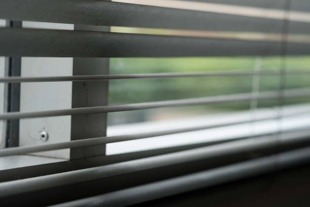 istock Silhouette of windows blinds against the sun light. 653004880