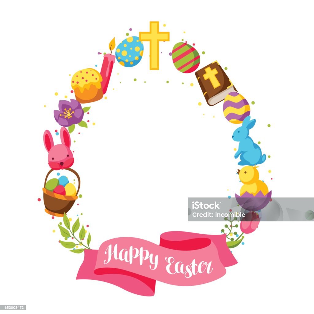 Easter Frame Basic Happy Easter Frame With Decorative Objects Eggs And Bunnies Stock ...