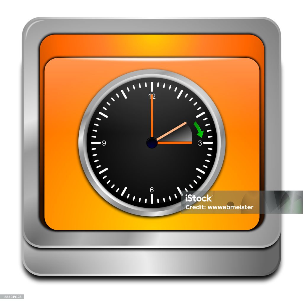 Daylight saving time button - 3D illustration orange daylight saving time button - 3D illustration Alarm stock illustration