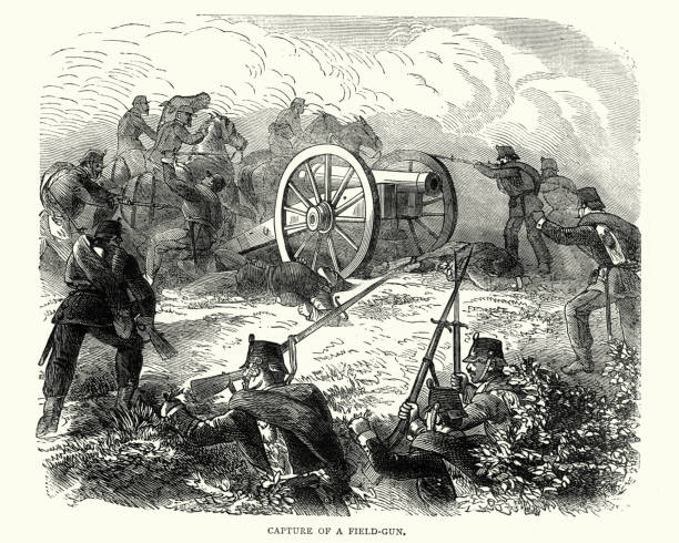 ilustraciones, imágenes clip art, dibujos animados e iconos de stock de captura de un arma del campo durante la guerra franco-prusiana - franco prussian war