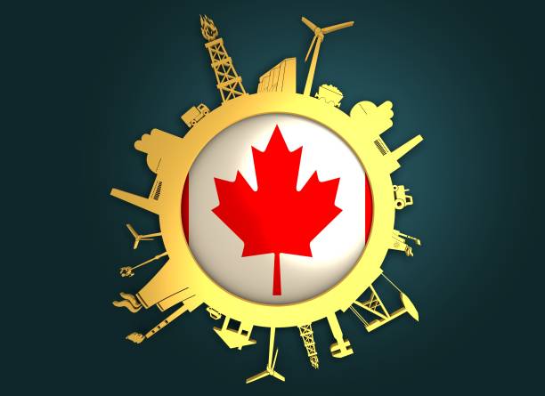 istock Circle with industry relative silhouettes. Canada flag 653031028