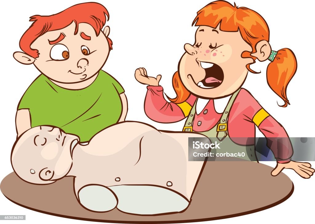 Cpr Practice Animation A Vector Illustration Of Kids Practicing Cpr On A Mannequin With Their ...