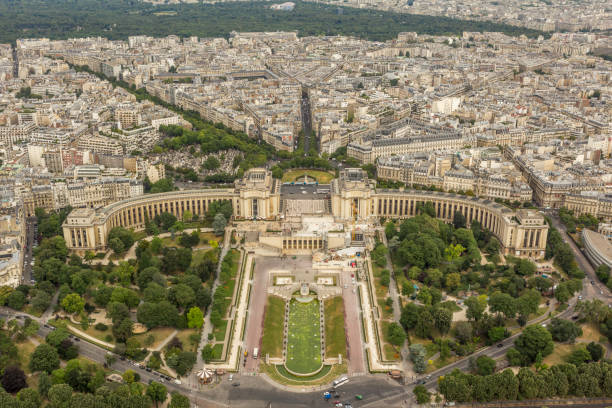 Aerial view of Paris from the Eiffel tower stock photo