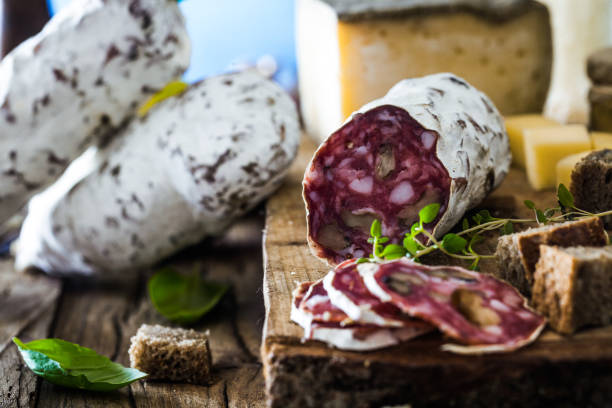 Cheese and Salami stock photo