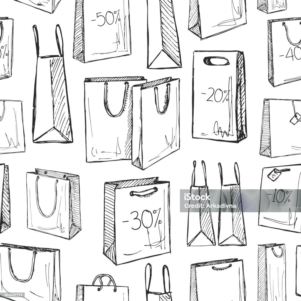 Seamless pattern with shopping bags in a sketch style. Vector illustration. Shopping Bag stock vector