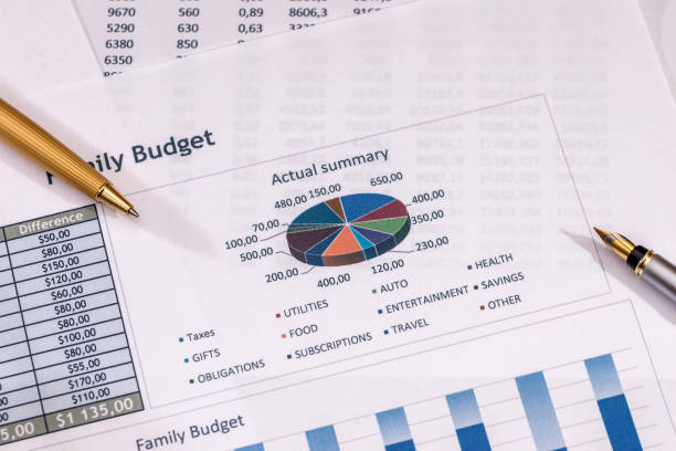 istock Financial Analysis with graphs, pen. annual budget. 653061970