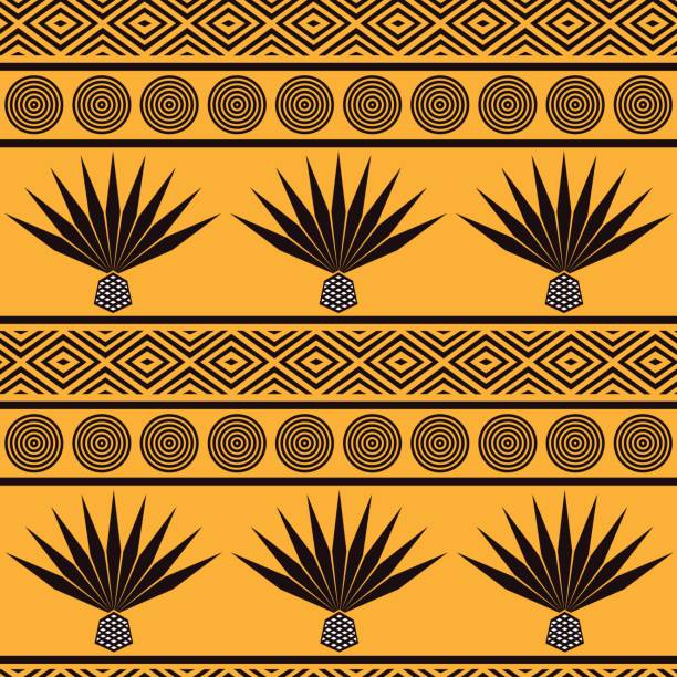 ilustraciones, imágenes clip art, dibujos animados e iconos de stock de vector abstracto etnico tribal. patrón sin fisuras con agave azul - patron tequila