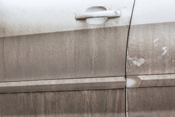 istock Fragment of dirty white car as a background 653065728