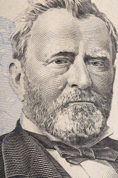 pionowy portret twarzy ulyssesa granta na amerykańskim 50 dolarowym rachunku. zdjęcie makro - symbol president ulysses s grant usa zdjęcia i obrazy z banku zdjęć
