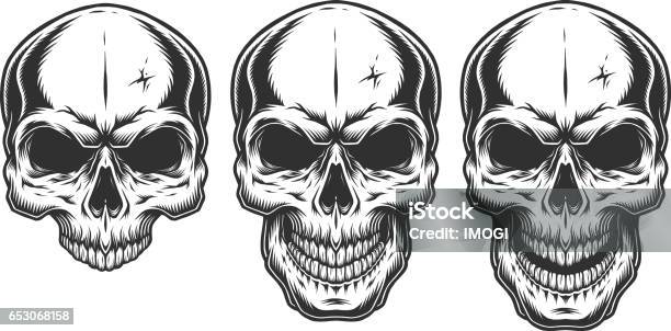 Monochrome Illustration Of Skull Stock Illustration - Download Image Now - Skull, Spooky, Horror