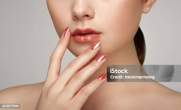 Beauty Brunette Woman With Perfect Makeup Stock Photo - Download Image Now - Fingernail, Human Lips, Fashion Model