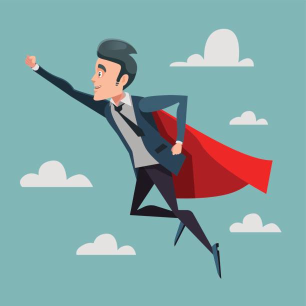 istock Businessman in Red Cape Flying to Success 653080624
