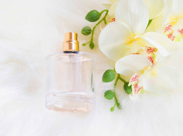 istock Perfume bottle with orchid flowers 653083902