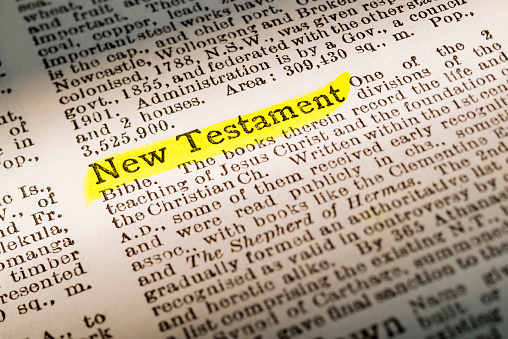 The term New Testament - dictionary definition highlighted with yellow marker