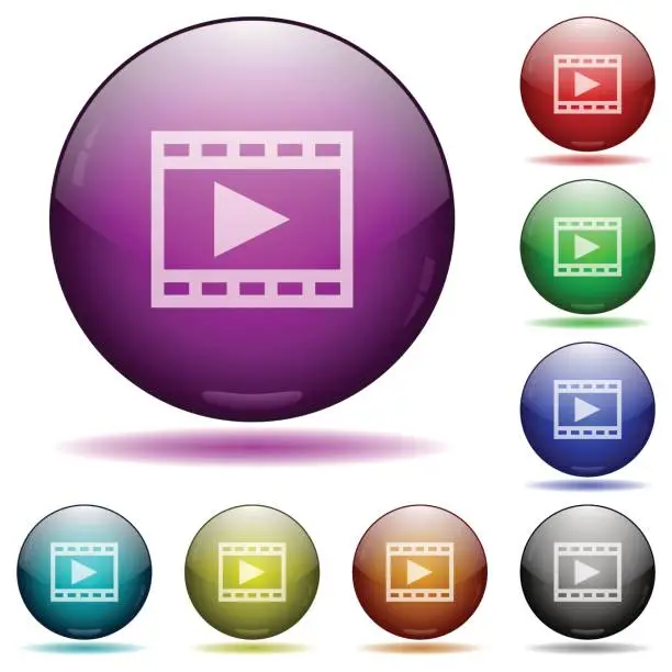 Vector illustration of Play movie glass sphere buttons