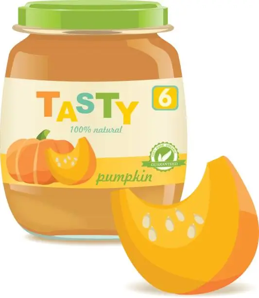 Vector illustration of Glass jar with pumpkin baby food