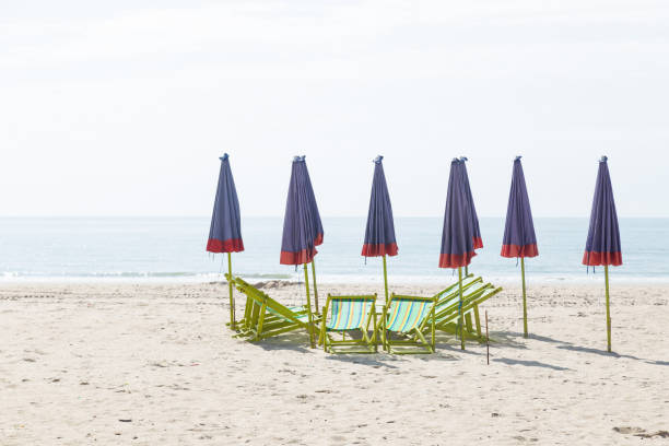 istock Beds and umbrellas on the beach. 653105334