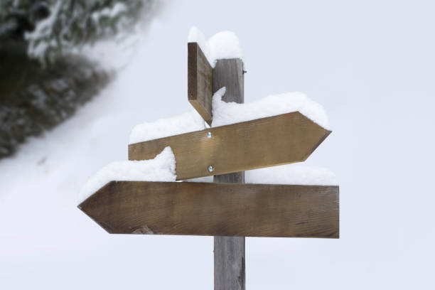 istock Blank wooden sign under snow 653105346