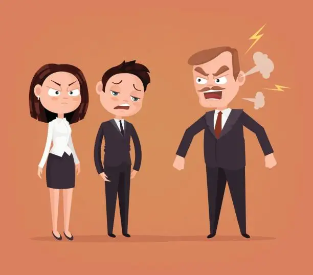 Vector illustration of Angry boss character yelling at employee
