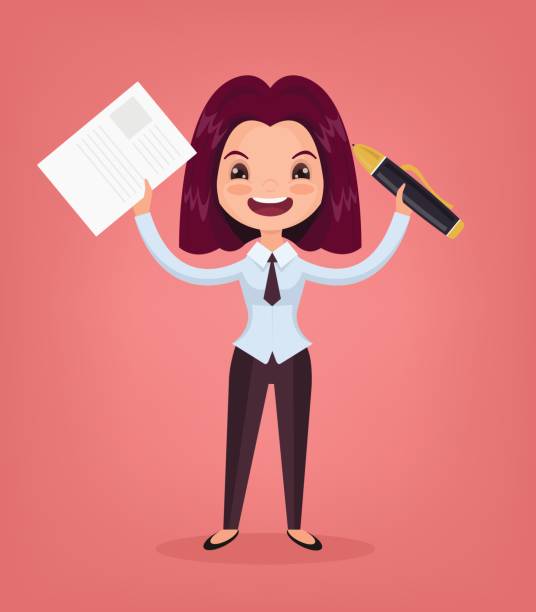 Manager Worker Woman Character Gives Document For Signature Stock  Illustration - Download Image Now - iStock