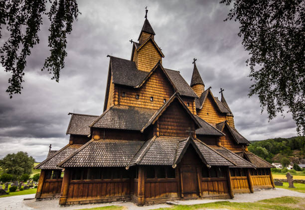 July 18, 2015: Sideview of the Stave Church of Heddal, Norway July 18, 2015: Sideview of the Stave Church of Heddal, Norway heddal stock pictures, royalty-free photos & images