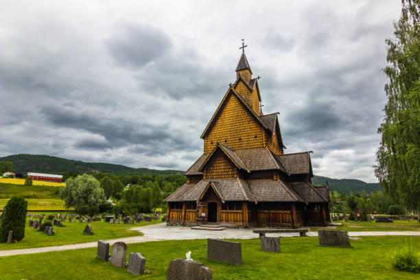 July 18, 2015: Frontal view of the Stave Church of Heddal, Norway July 18, 2015: Frontal view of the Stave Church of Heddal, Norway heddal stock pictures, royalty-free photos & images