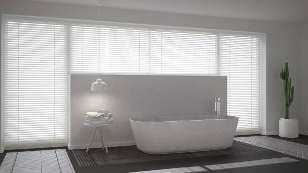 istock Scandinavian bathroom, white minimalistic interior design 653112052