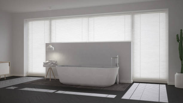 istock Scandinavian bathroom, white minimalistic interior design 653112298