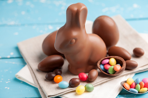 Delicious seasonal chocolate Easter bunny, eggs and sweetsDelicious seasonal chocolate Easter bunny, eggs and sweets