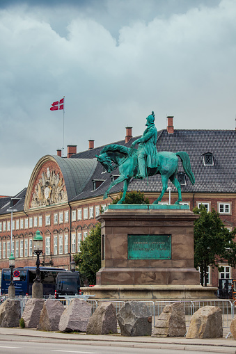 Equestrian statue of Frederick VII in front of Christiansborg in Copenhagen, Denmark.