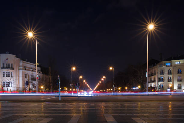 istock Andrassy street from Heroes' square night, Budapest, Hungary 653138426