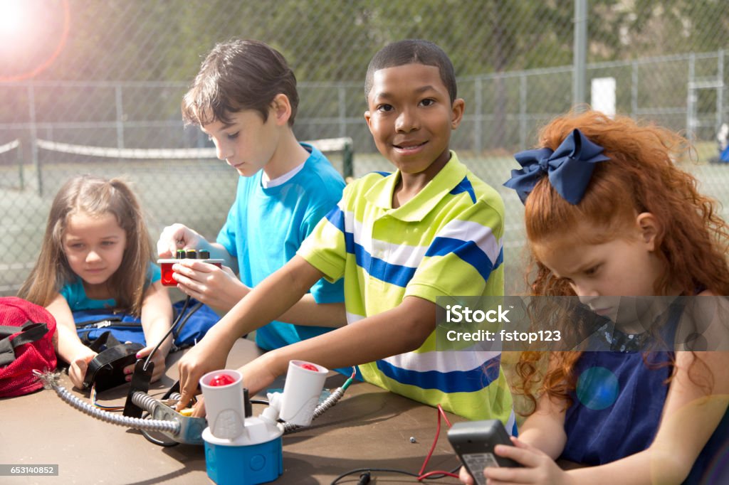 Student Create Experimet Elementary Age Students Create Robot Science Experiment Stock Photo ...