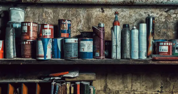 Photo of paint cans on the shelves