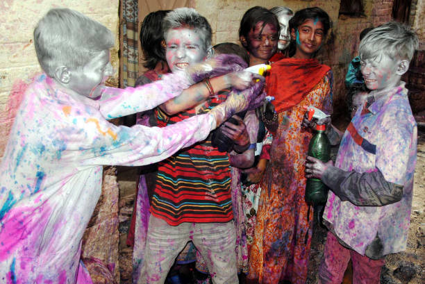 Hindu Community are celebrating festival Holi stock photo